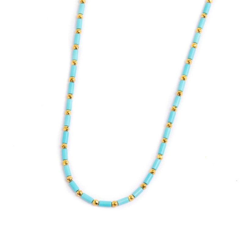 Collana con perline a tubo turchesi ed ematite
