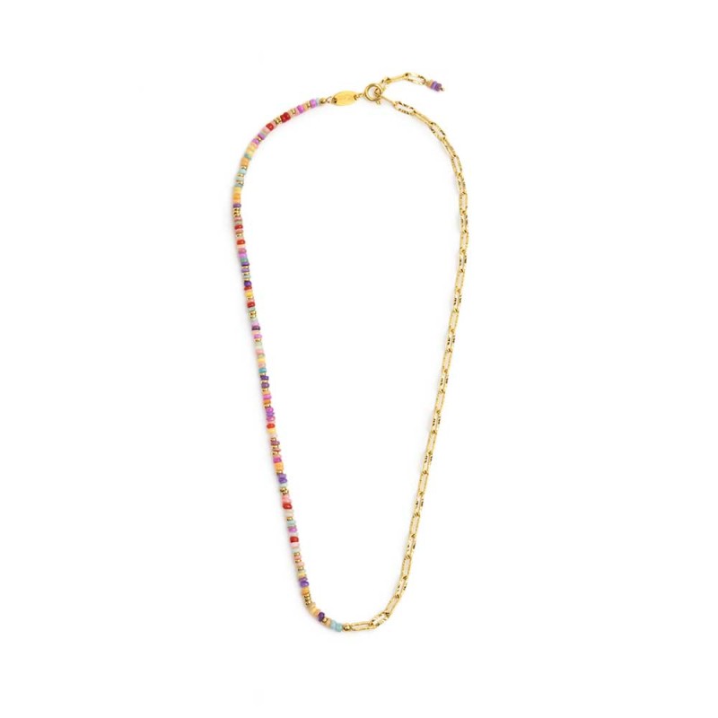Collana con perline colorate e catena a maglia larga