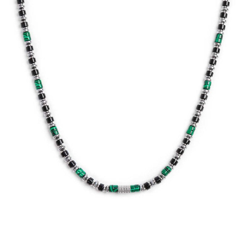 Collana con rondelle in malachite ed onice nera elementi in ematite - Desidero