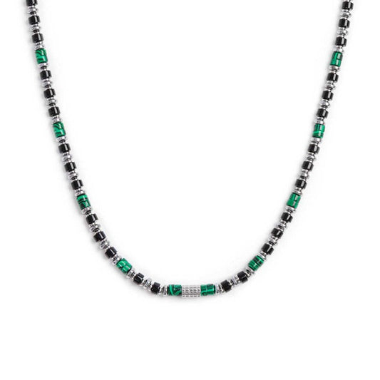Collana con rondelle in malachite ed onice nera elementi in ematite - Desidero