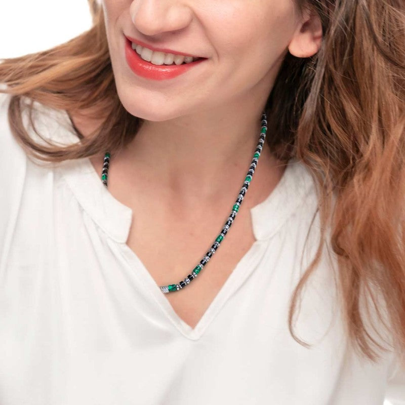 Collana con rondelle in malachite ed onice nera elementi in ematite - Desidero