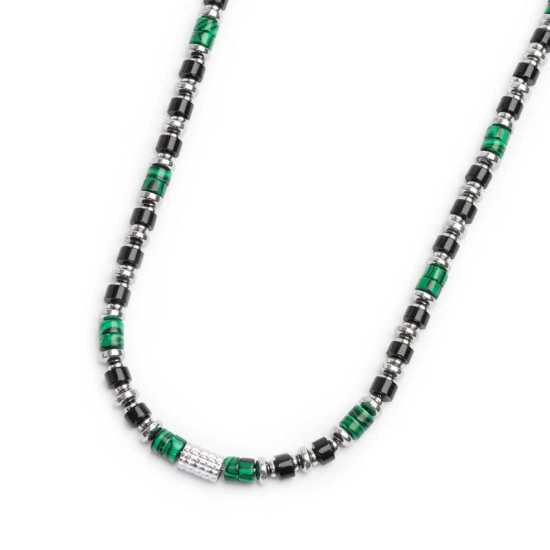 Collana con rondelle in malachite ed onice nera elementi in ematite - Desidero