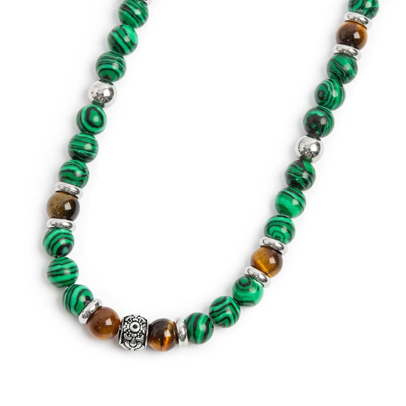 Collana con sfere malachite e occhio di tigre - Desidero