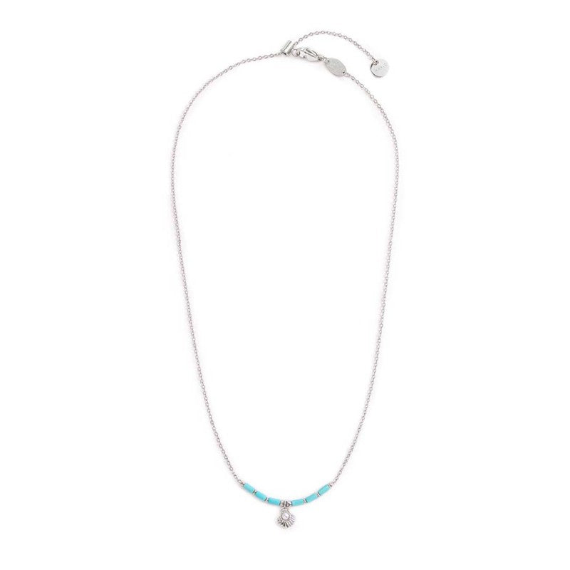 Collana conchiglia pendente con perla e perline a tubo turchesi