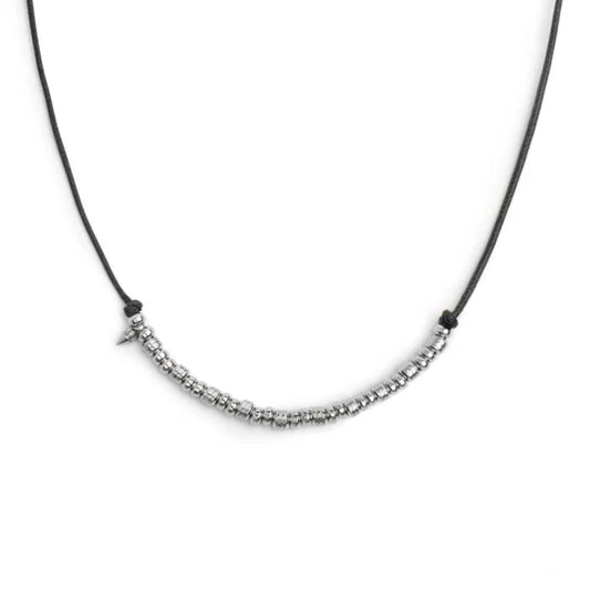 COLLANA CORDINO CERATO ELEMENTI IN ACCIAIO E MINI SPIKE