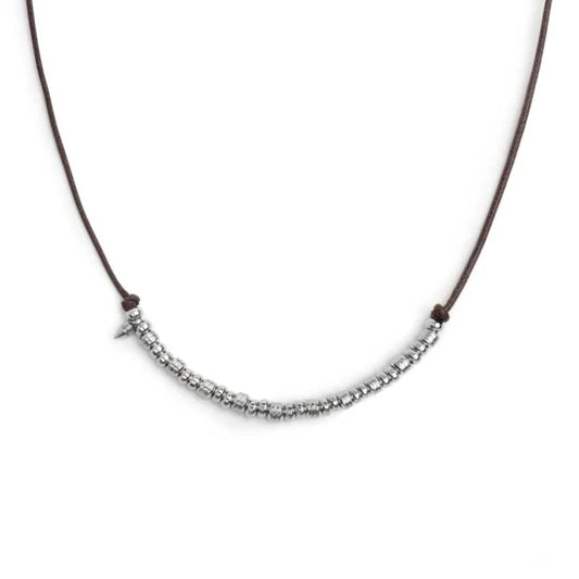 COLLANA CORDINO CERATO ELEMENTI IN ACCIAIO E MINI SPIKE
