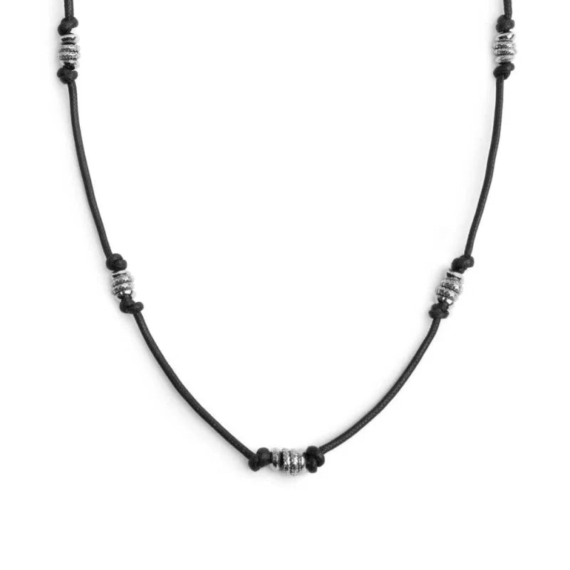 COLLANA CORDINO CERATO GRUPPI DI RONDELLE IN ACCIAIO