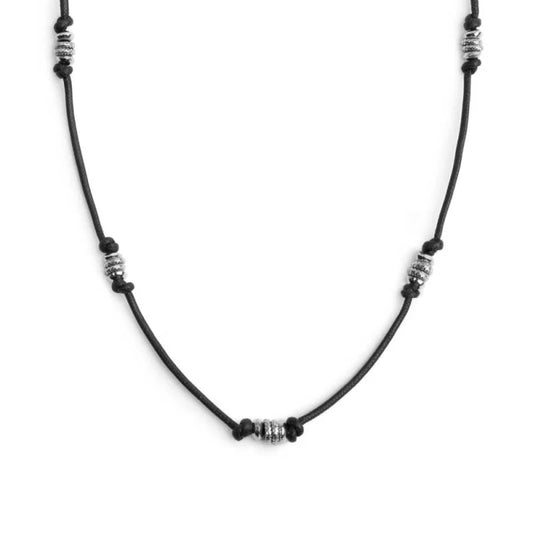 COLLANA CORDINO CERATO GRUPPI DI RONDELLE IN ACCIAIO