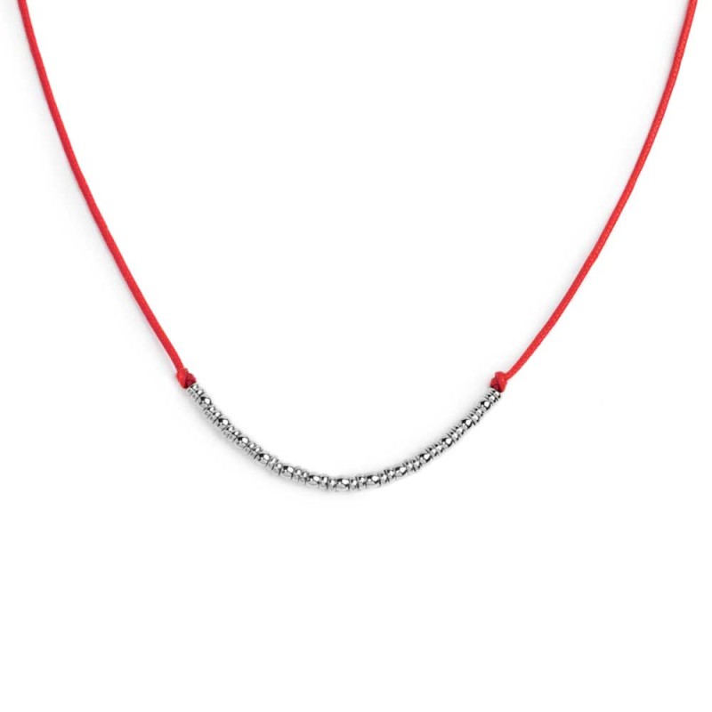 Collana cordino con sfere e rondelle al centro