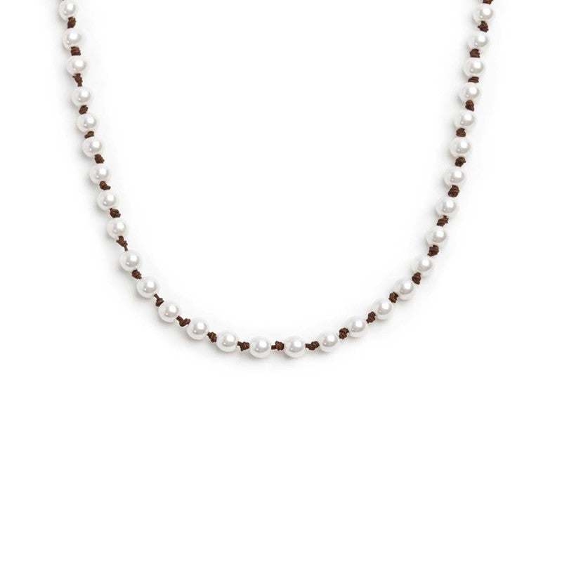 Collana cordino marrone con perle - Desidero