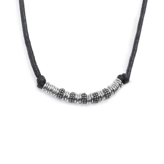 Collana cordino strobel elementi in acciaio con trama puntinata in black oil