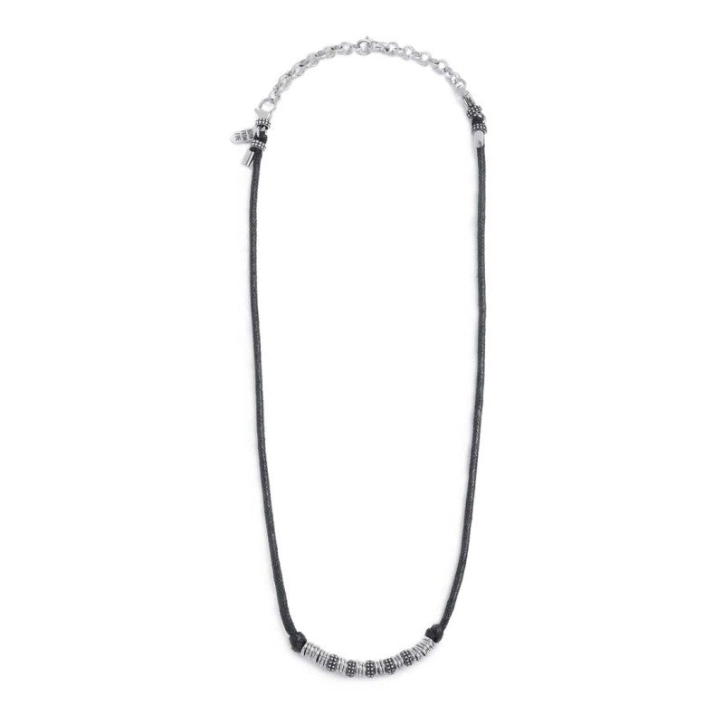 Collana cordino strobel elementi in acciaio con trama puntinata in black oil