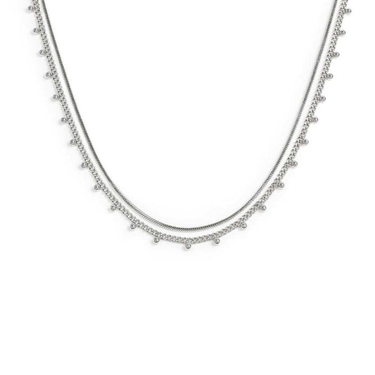 Collana doppia catena snake e grumetta con sfere
