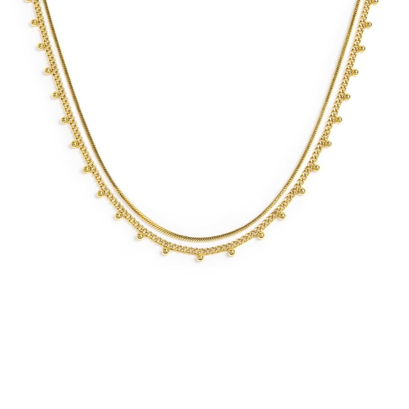 Collana doppia catena snake e grumetta con sfere