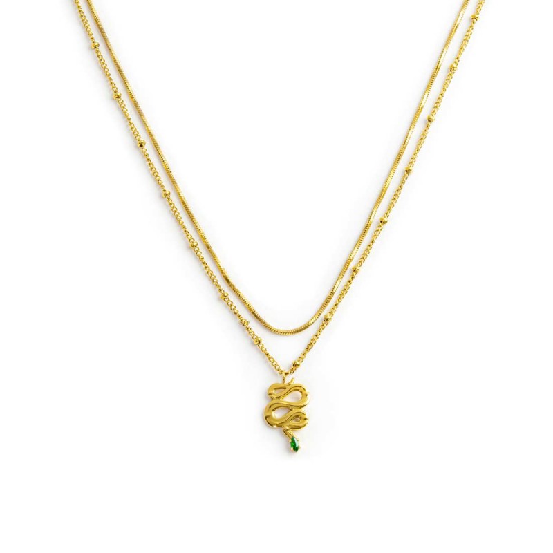Collana doppia catena snake quadrata con serpente pendente - Desidero