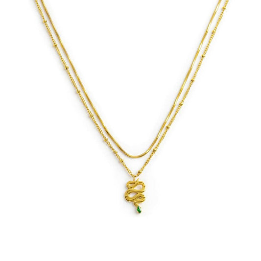 Collana doppia catena snake quadrata con serpente pendente - Desidero