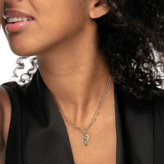 Collana doppia catena snake quadrata con serpente pendente - Desidero