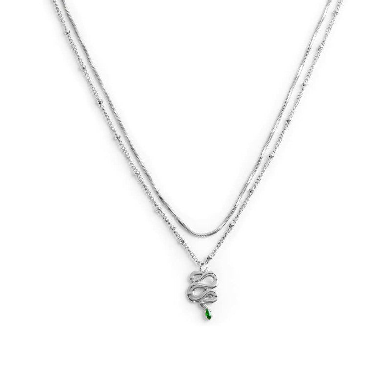 Collana doppia catena snake quadrata con serpente pendente - Desidero