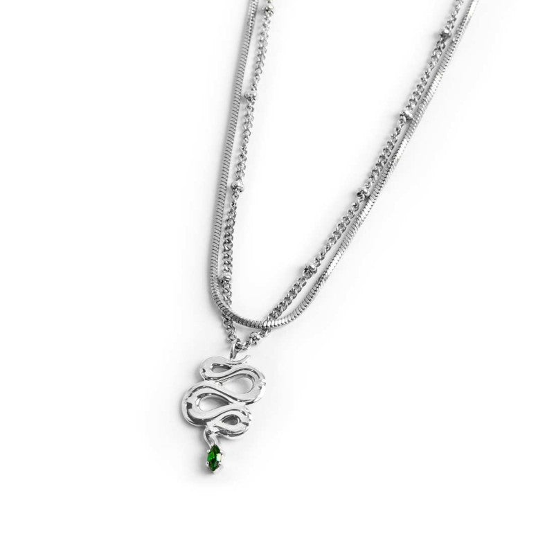 Collana doppia catena snake quadrata con serpente pendente - Desidero
