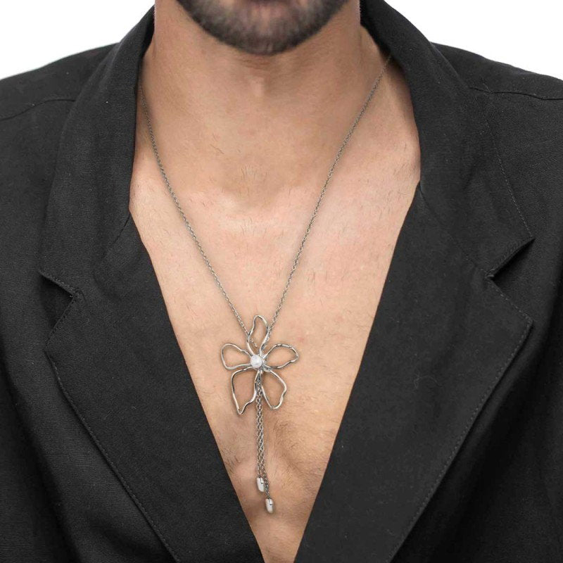 Collana fiore saliscendi con perla centrale
