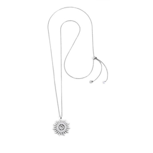 33co0009 Collana pendente sole cristalli bianchi