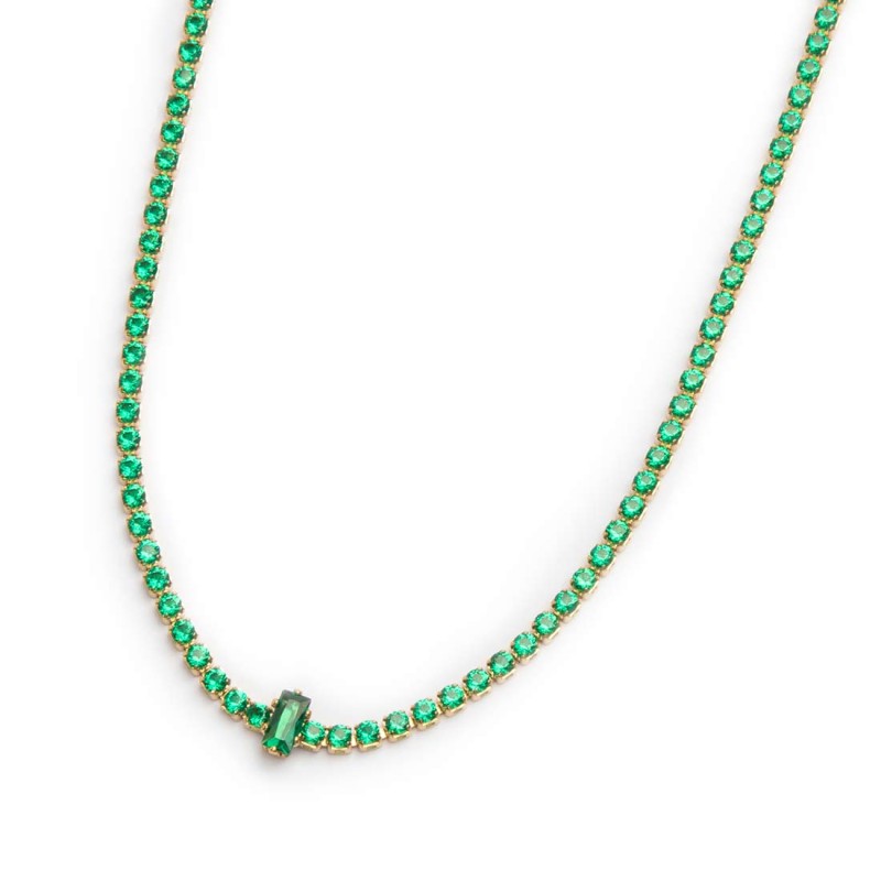 Collana tennis con zirconi e zircone centrale baguette - Desidero