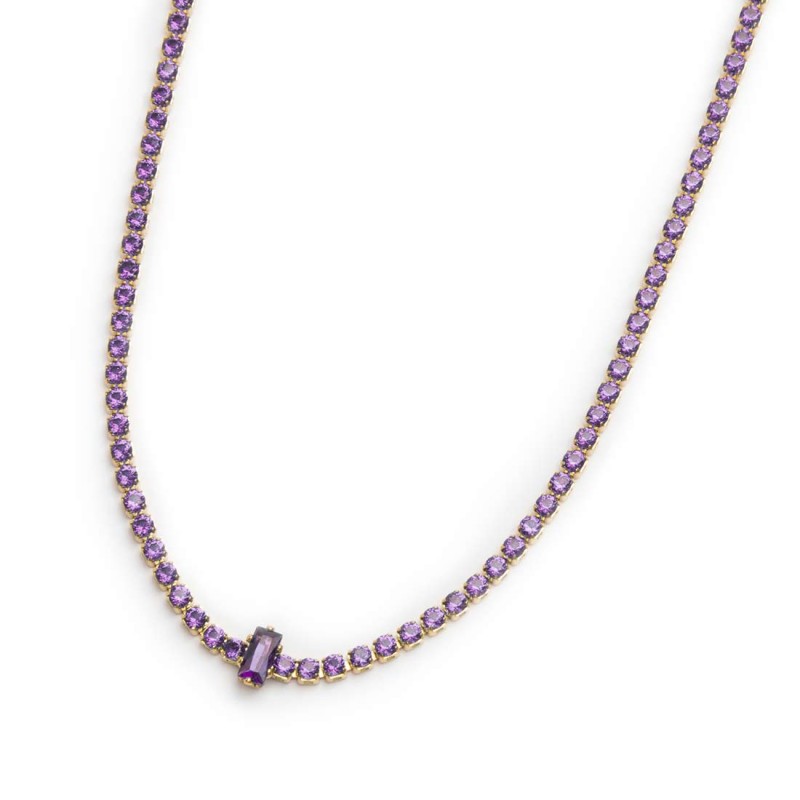 Collana tennis con zirconi e zircone centrale baguette - Desidero