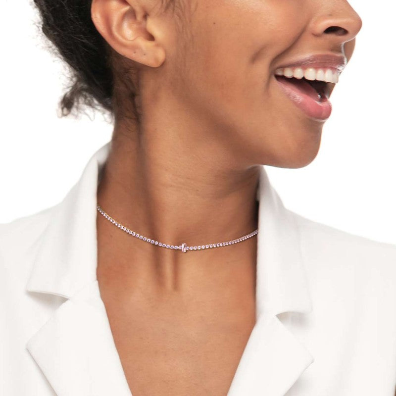 Collana tennis con zirconi e zircone centrale baguette - Desidero