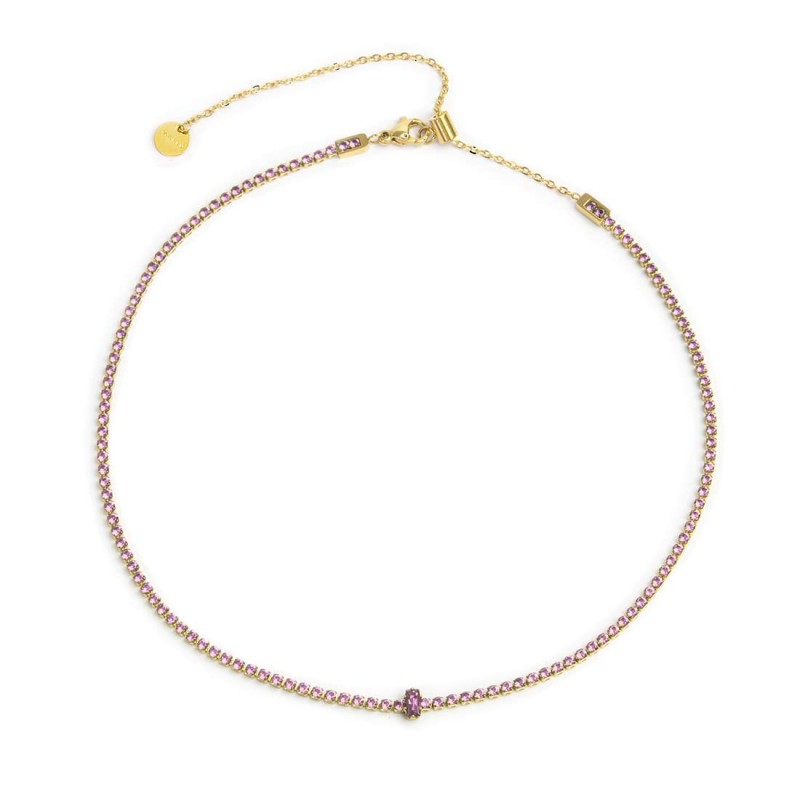 Collana tennis con zirconi e zircone centrale baguette - Desidero