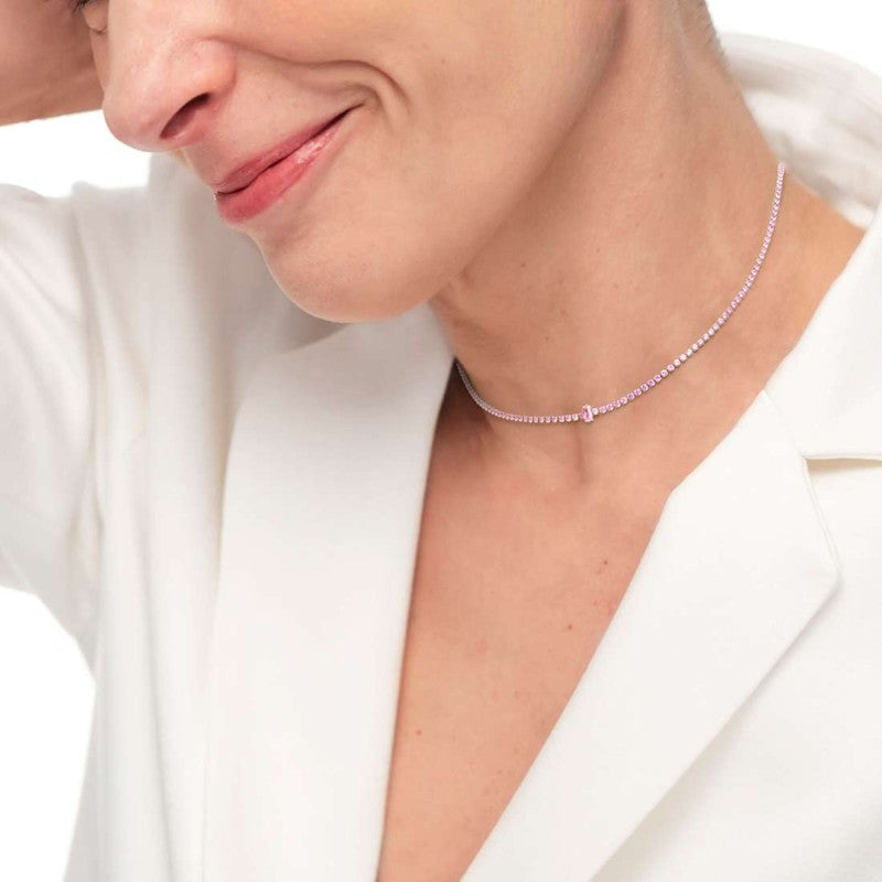 Collana tennis con zirconi e zircone centrale baguette - Desidero