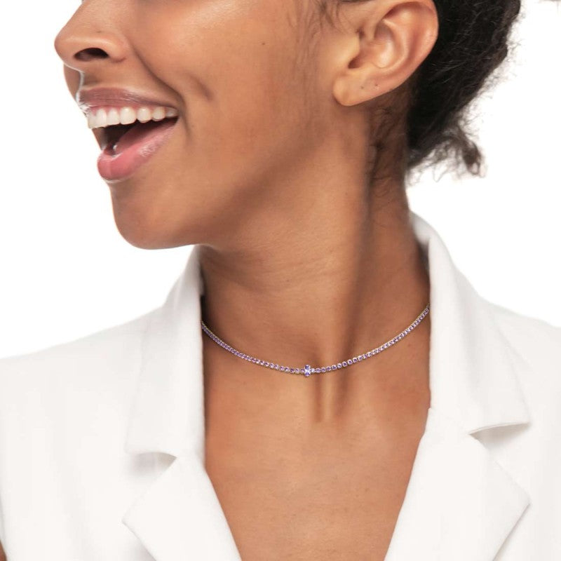 Collana tennis con zirconi e zircone centrale baguette - Desidero