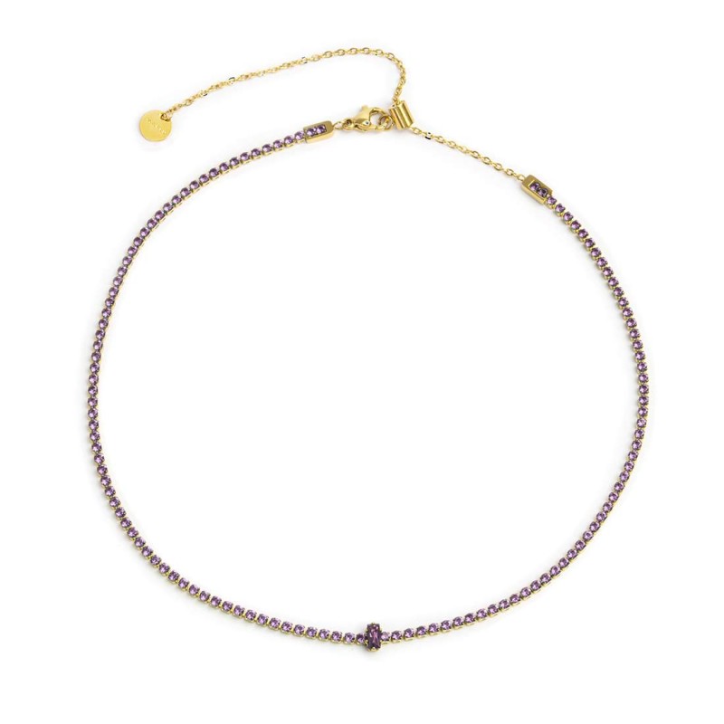 Collana tennis con zirconi e zircone centrale baguette - Desidero