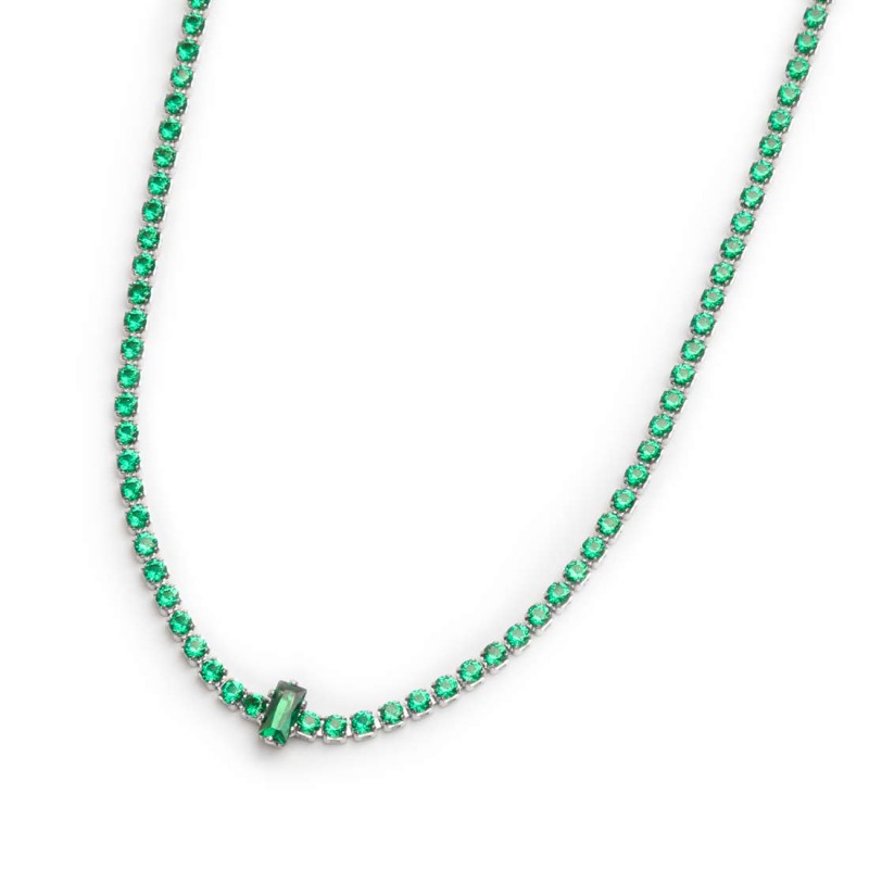 Collana tennis con zirconi e zircone centrale baguette - Desidero