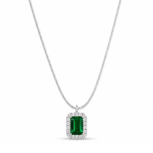 COLLANA GIROCOLLO CON CHARM SMERALDO-Silver 925