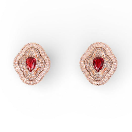 ORECCHINI CON CLIP CON GOCCIA CENTRALE E ROSONE D STRASS