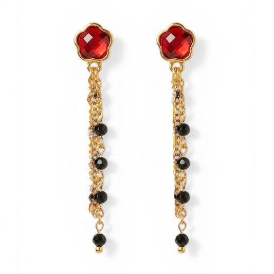 ORECCHINI CON CRISTALLI PENDENTIE FIORE AL LOBO
