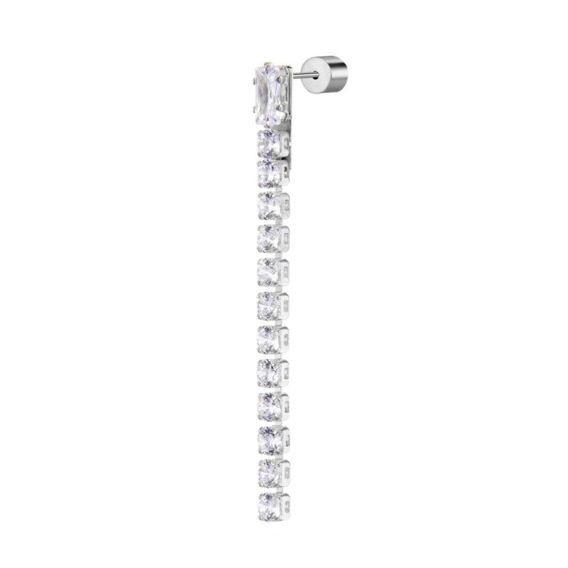 Orecchino a lobo catena tennis con zirconi baguette