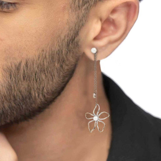 Orecchino pendente fiore con perla centrale