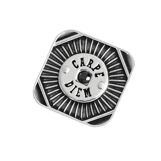 Piastrina quadrata carpe diem con zircone nero changy