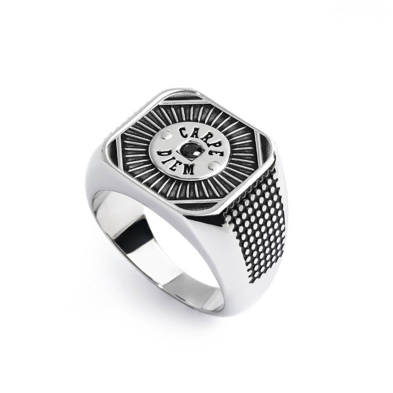 Piastrina quadrata carpe diem con zircone nero changy