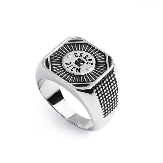 Piastrina quadrata carpe diem con zircone nero changy