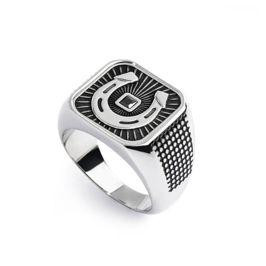 Piastrina quadrata ferro di cavallo con zircone nero changy