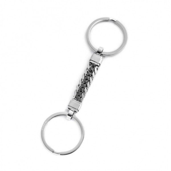 31PC0001-N PORTACHIAVI DOPPIO ANELLO CON CENTRALE TENNIS ZIRCONI NERI